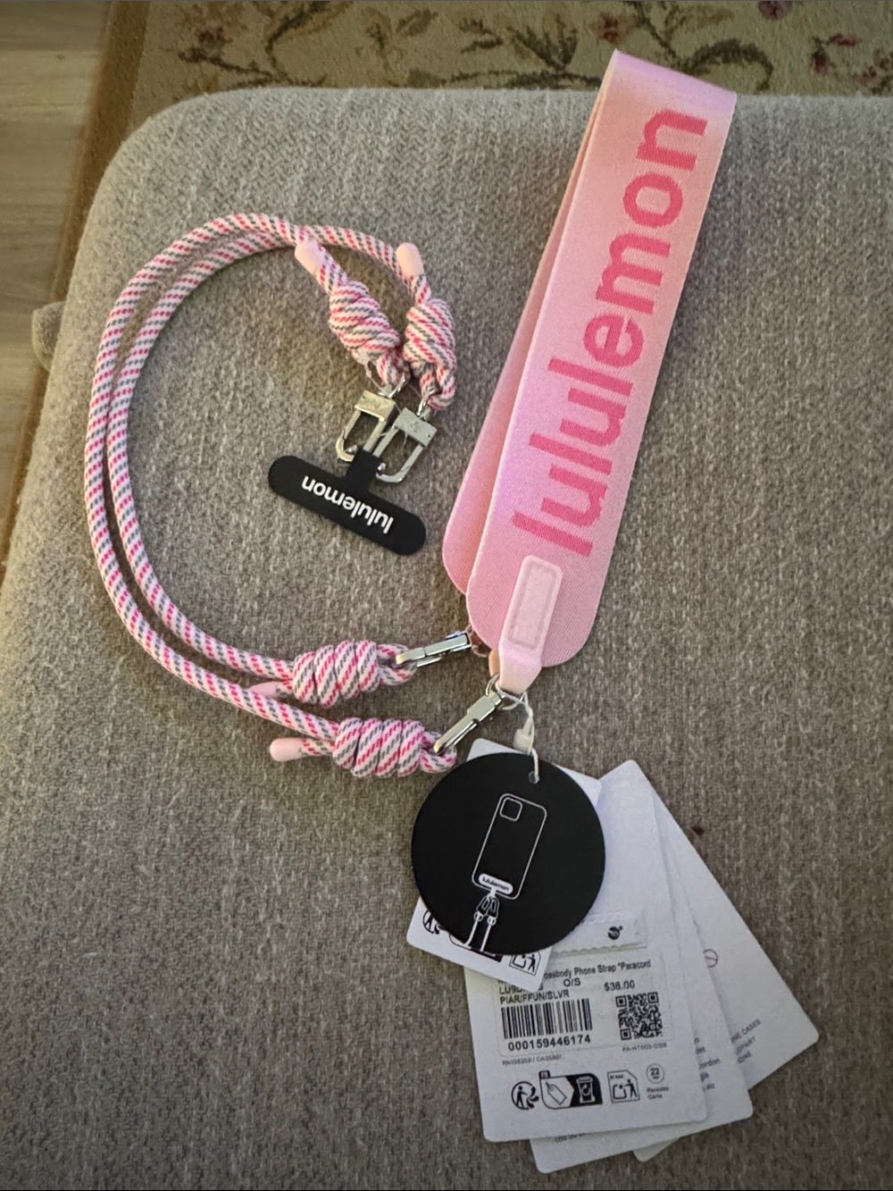 lululemon athletica Pink Braided Rope and Logo Strap Phone Lanyard Set